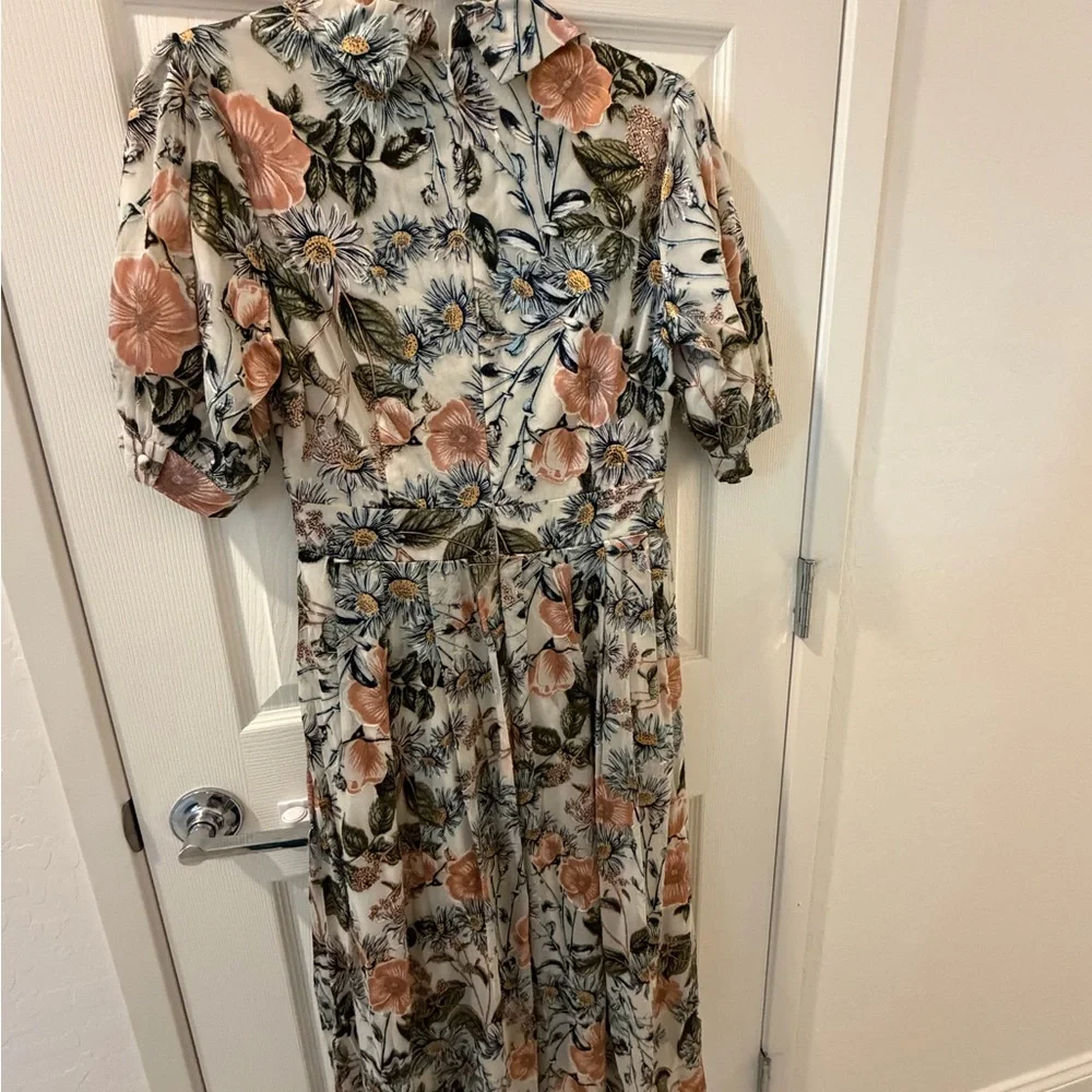 Ivy City Co Cream Midi Dress with Peach and Olive Floral - Picture 5 of 6